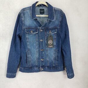 NWT Request Premium Denim Jean Jacket Distressed Western Biker Grunge Blue Men M